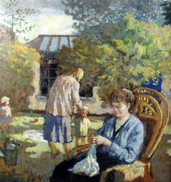§ Bernard Dunstan (1920-) In the Garden, 35.5 x 33.5in.